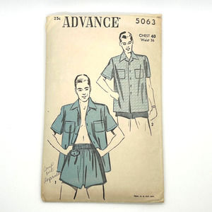 Advance Vintage 1949 Pattern #5063 Men's Short Shirt Pajamas Chest 40‎